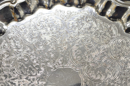 Vintage SBEP Victorian Silver Plated Round Scalloped Salver Bar Tray Platter
