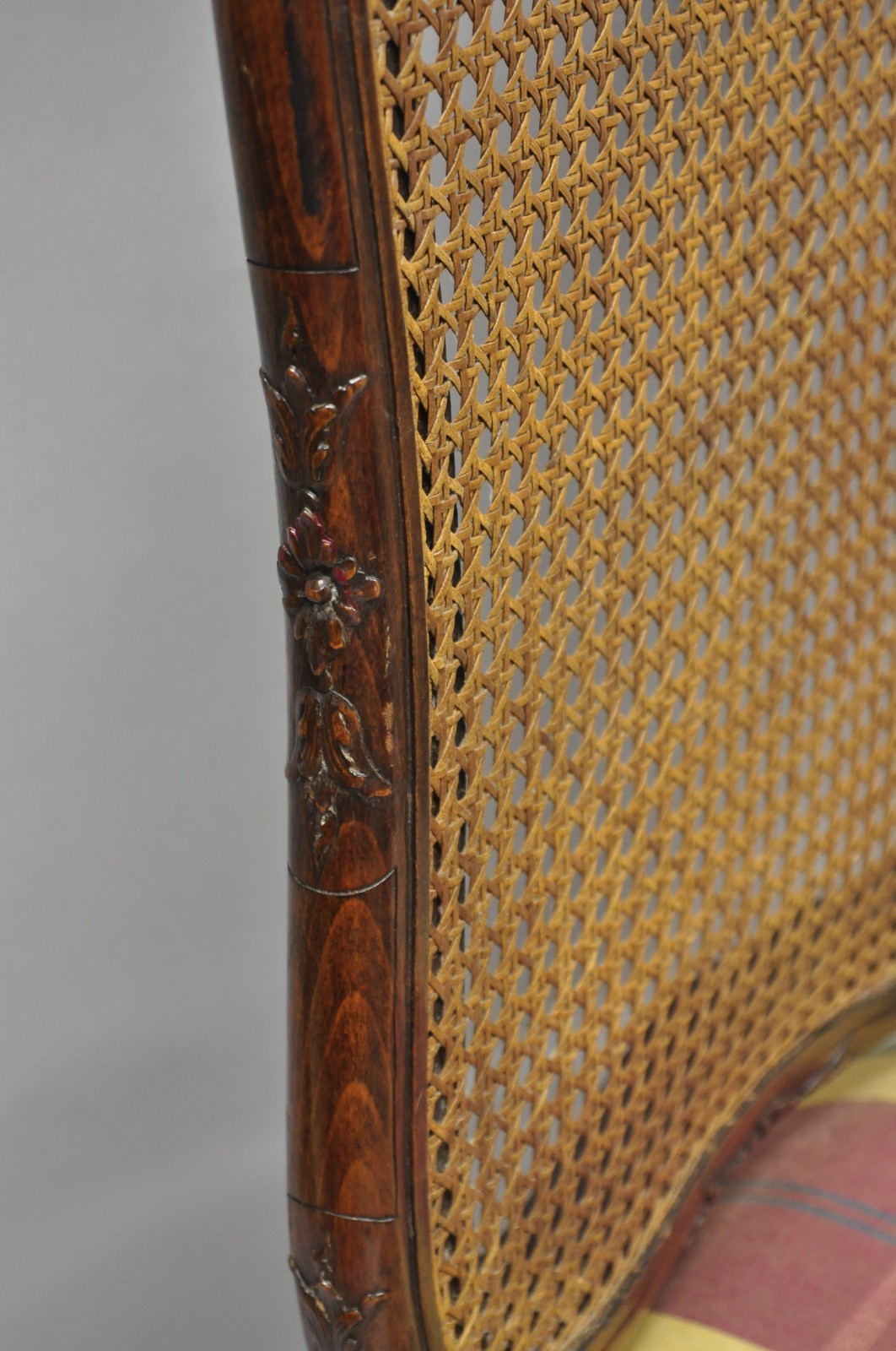 Antique French Country Louis XV Carved Walnut Cane Back Side Chairs - a Pair