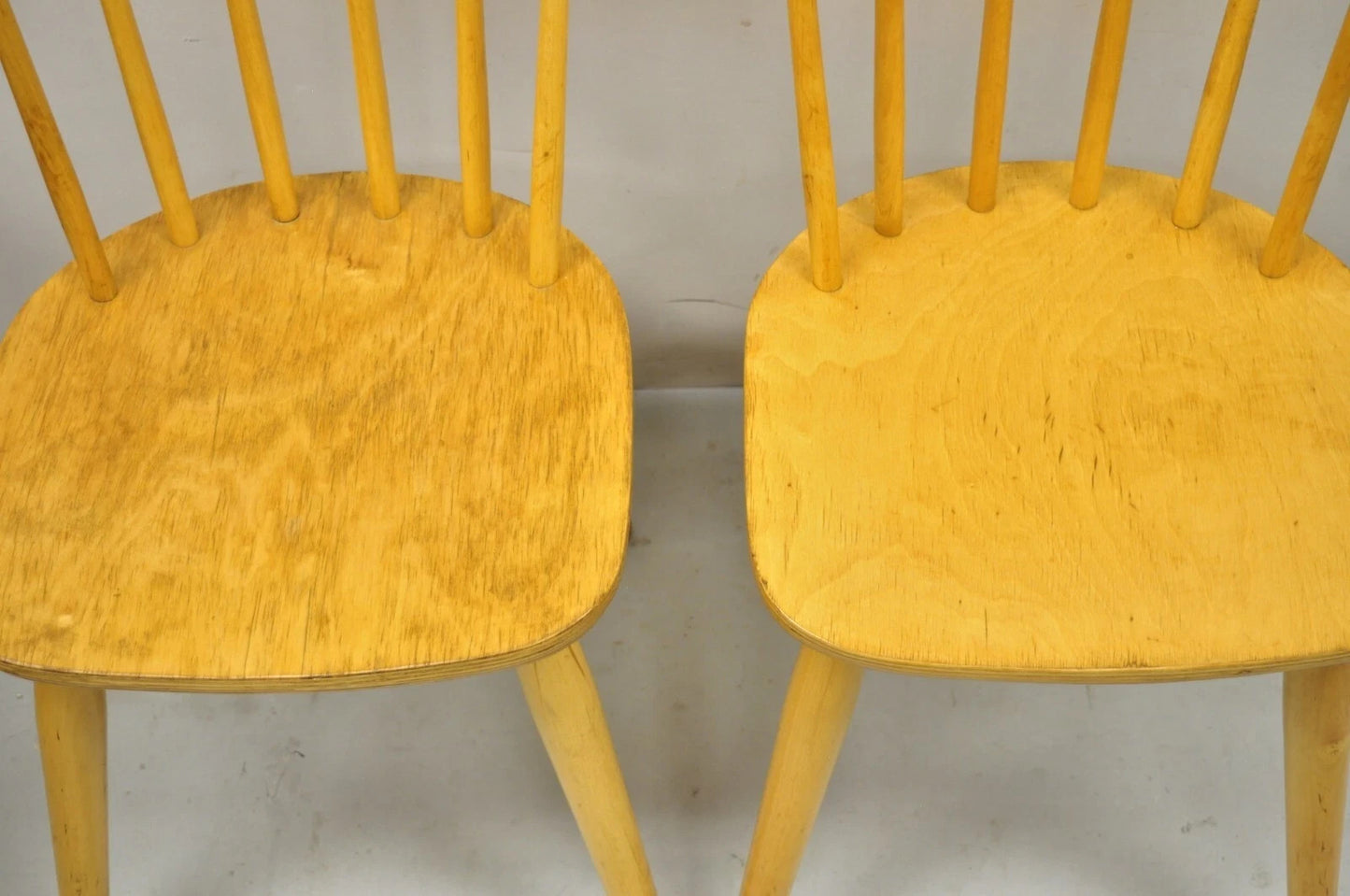 Vintage Mid Century Modern Spindle Back Birch Maple Side Chairs - a Pair