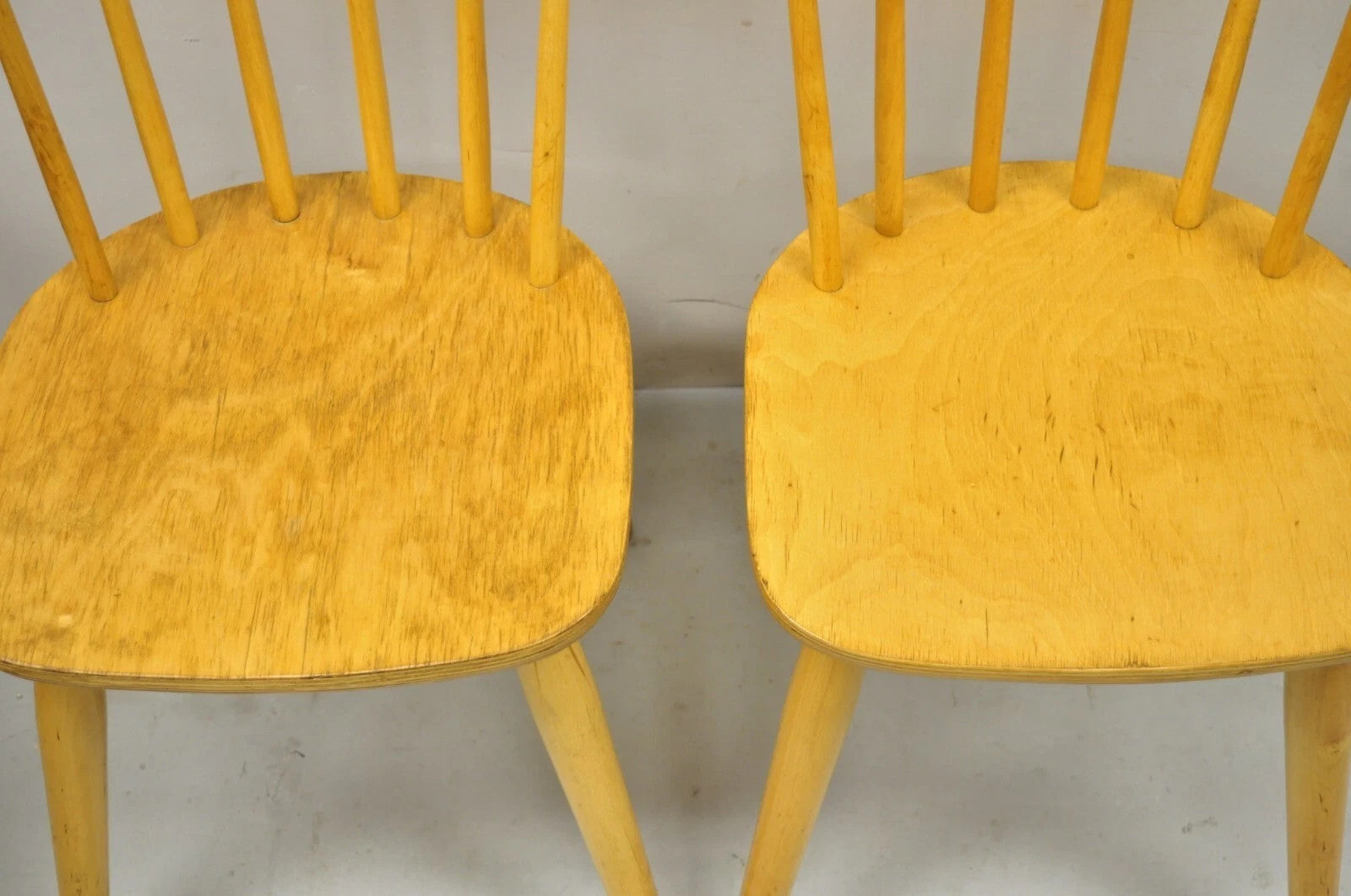 Vintage Mid Century Modern Spindle Back Birch Maple Side Chairs - a Pair