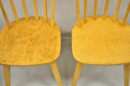 Vintage Mid Century Modern Spindle Back Birch Maple Side Chairs - a Pair
