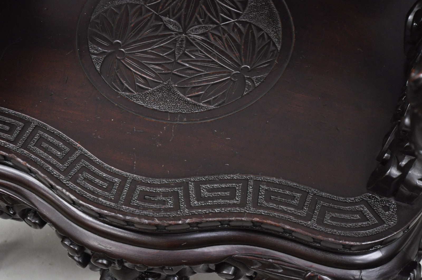 Antique Japanese Dragon Carved Wood Export Oriental Palace Lounge Arm Chair