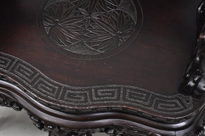 Antique Japanese Dragon Carved Wood Export Oriental Palace Lounge Arm Chair