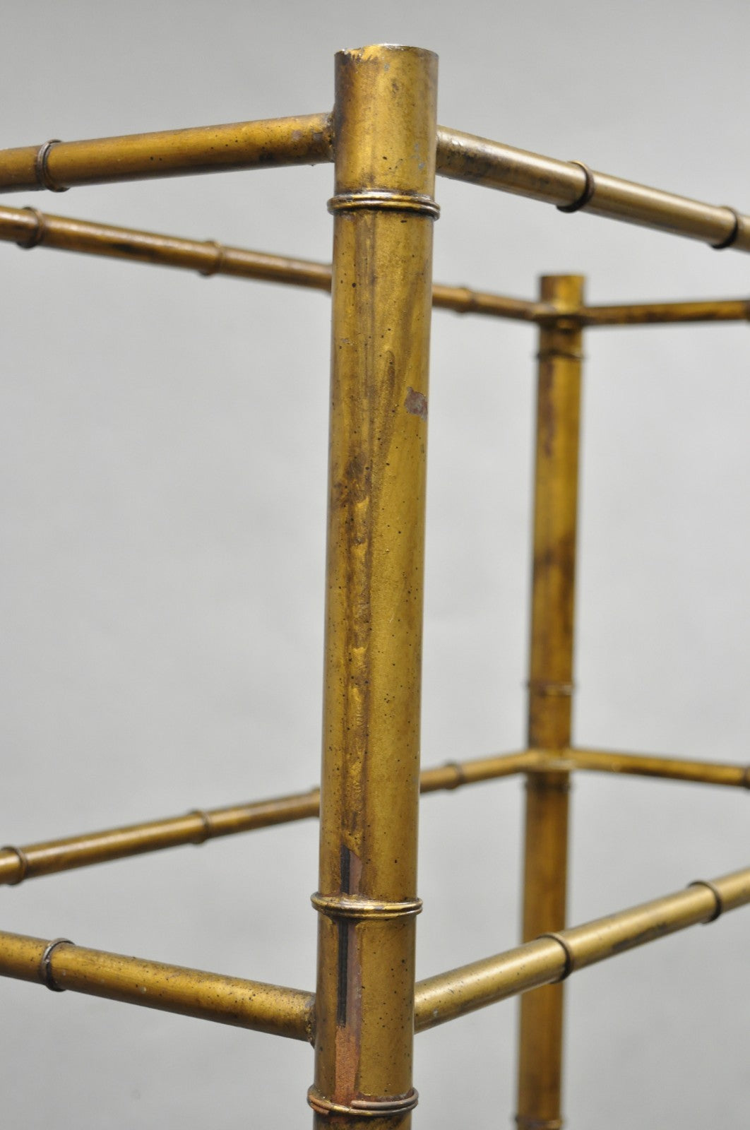 Vintage Hollywood Regency Gold Gilt Iron Metal Faux Bamboo Etagere Bookcase