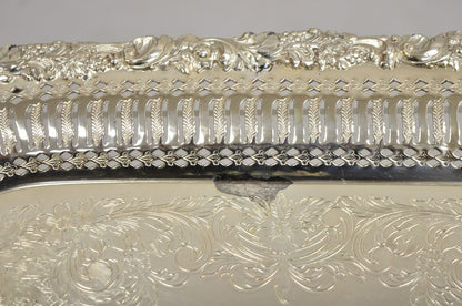 Vintage English Victorian Silver Plated Reticulated Square Serving Platter Tray