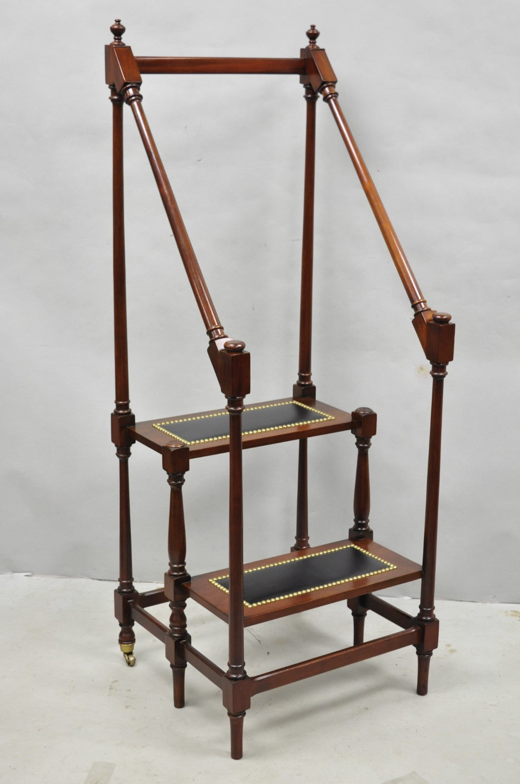 George III Style Mahogany and Black Leather Library Steps by Wellington Hall