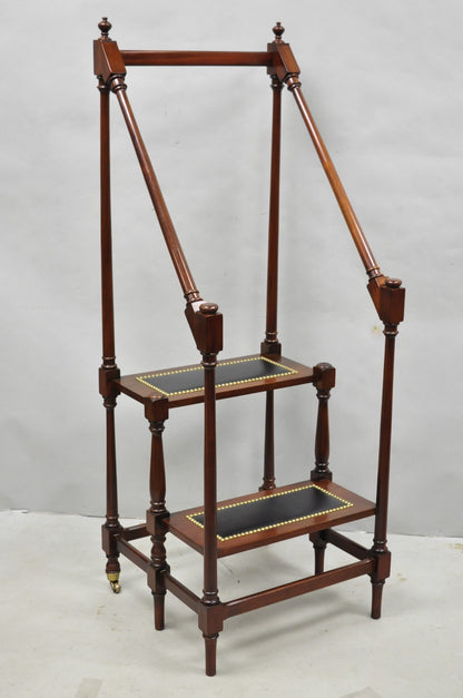 George III Style Mahogany and Black Leather Library Steps by Wellington Hall