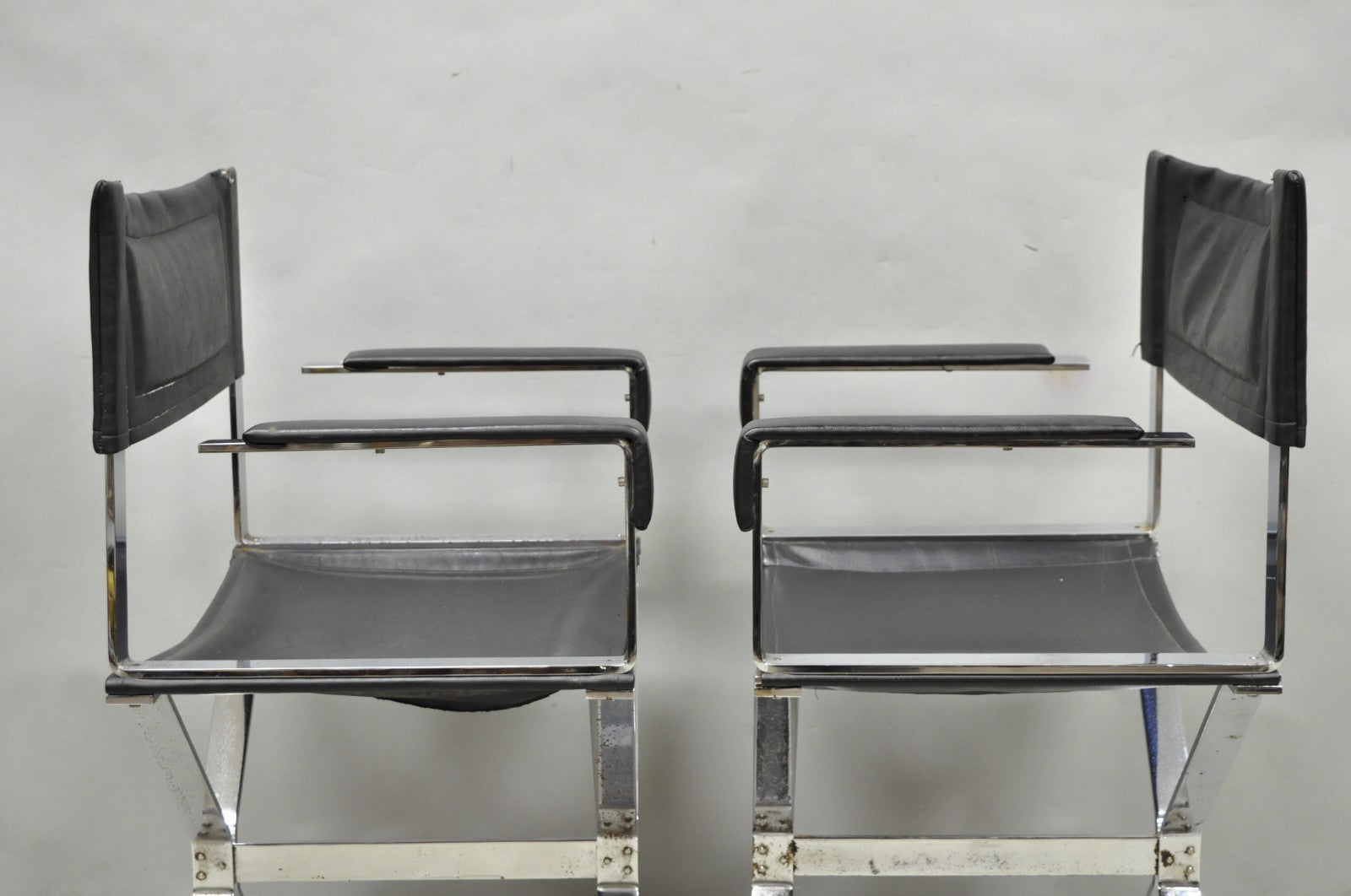 Vintage Alessandro Albrizzi Italy Mid Century Modern Chrome Director Chair Pair