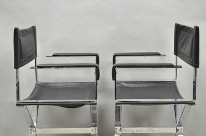Vintage Alessandro Albrizzi Italy Mid Century Modern Chrome Director Chair Pair