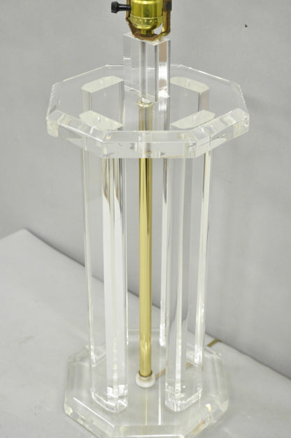 Vintage Mid Century Modern Clear Lucite & Brass Sculptural Modernist Table Lamp