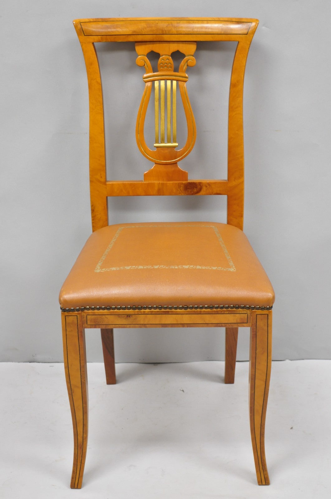 Vintage Italian Regency Lyre Harp Burlwood Desk & Chair by Binda Collection