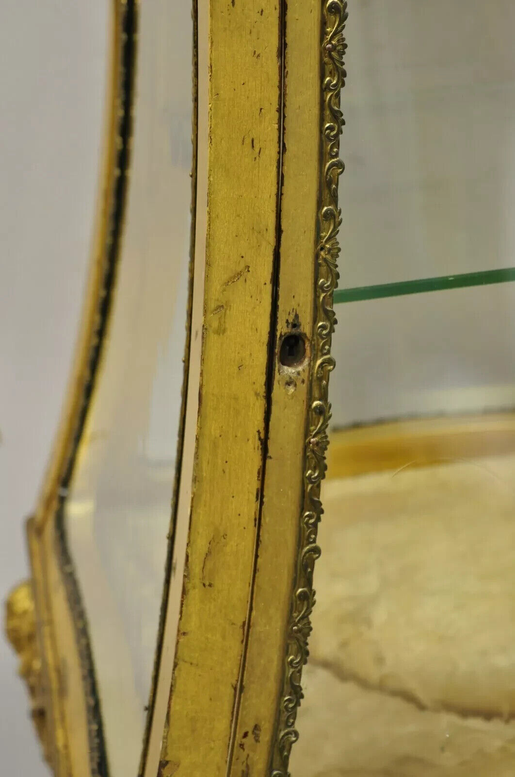 Antique French Empire Gold Gilt Cherub Vitrine Curio Cabinet w/ Onyx Pedestal