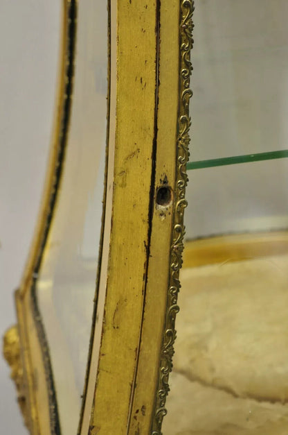 Antique French Empire Gold Gilt Cherub Vitrine Curio Cabinet w/ Onyx Pedestal