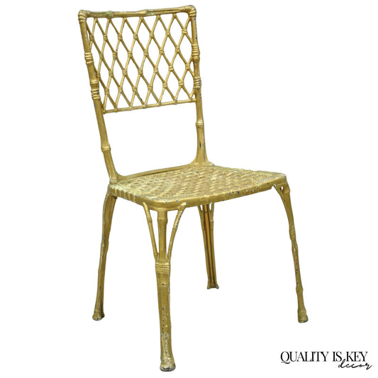 Vintage Hollywood Regency Faux Bamboo Basketweave Lattice Aluminum Side Chair