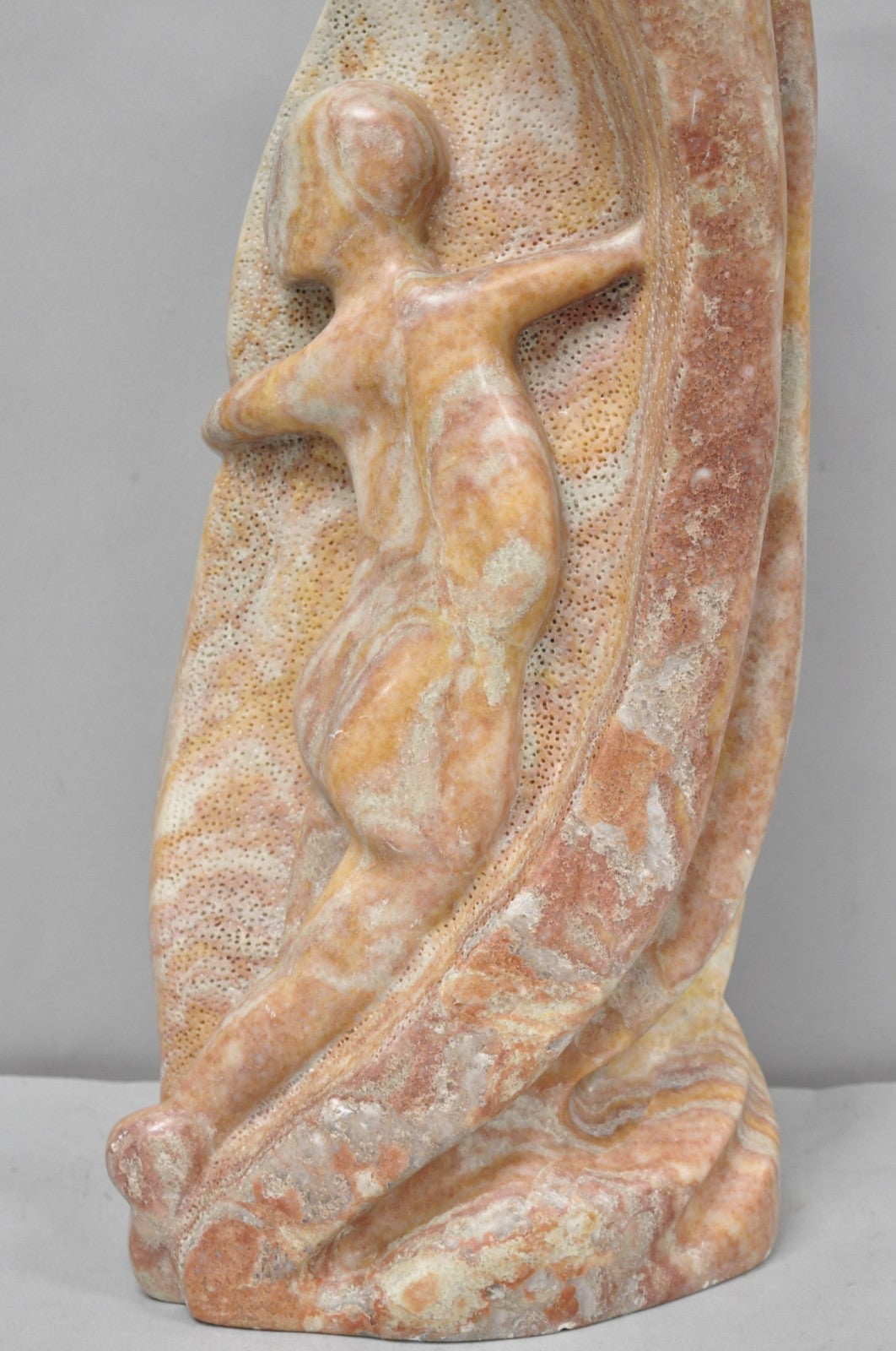 Vintage Seymour Shuren Modern Pink Carved Marble Abstract Nude Figure Sculpture