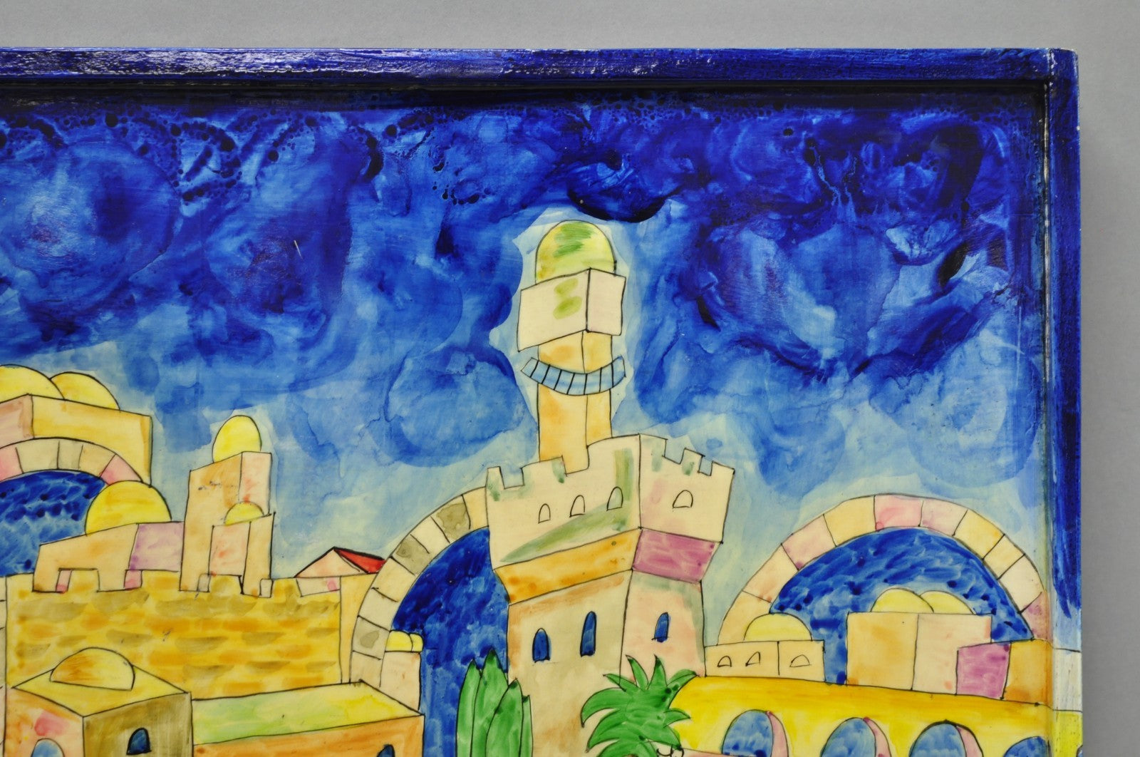 Vintage Yair Emanuel Judaica Hand Painted Wood Challah Board Made in Israel