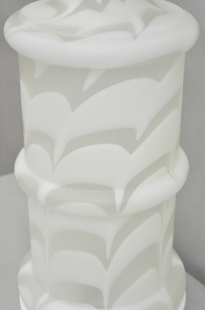 Vintage Murano Mazzega Style White Frosted Swirl Glass Large Table Lamp