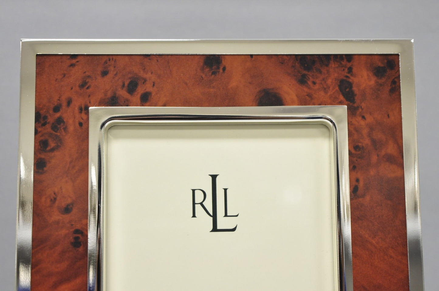 Lauren Ralph Lauren Harlow Burl Wood & Silver Plated 4x6 Photo Picture Frame NIB