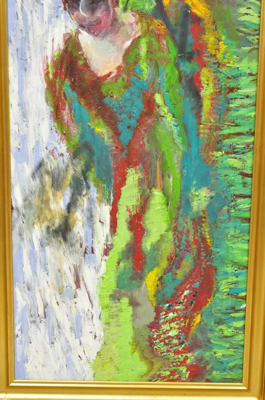 Large Impressionist Style Young Woman in Field Oil on Wood Board Framed Painting