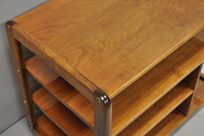 Vintage Mid Century Modern Lacquered Cherry Wood Rolling Cart TV Stand Shelf