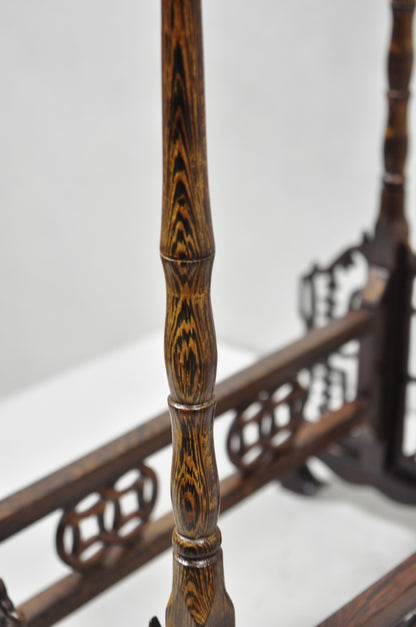 Chinese Carved Dragon Calligraphy Brush Pen Holder Rosewood Stand - a Pair