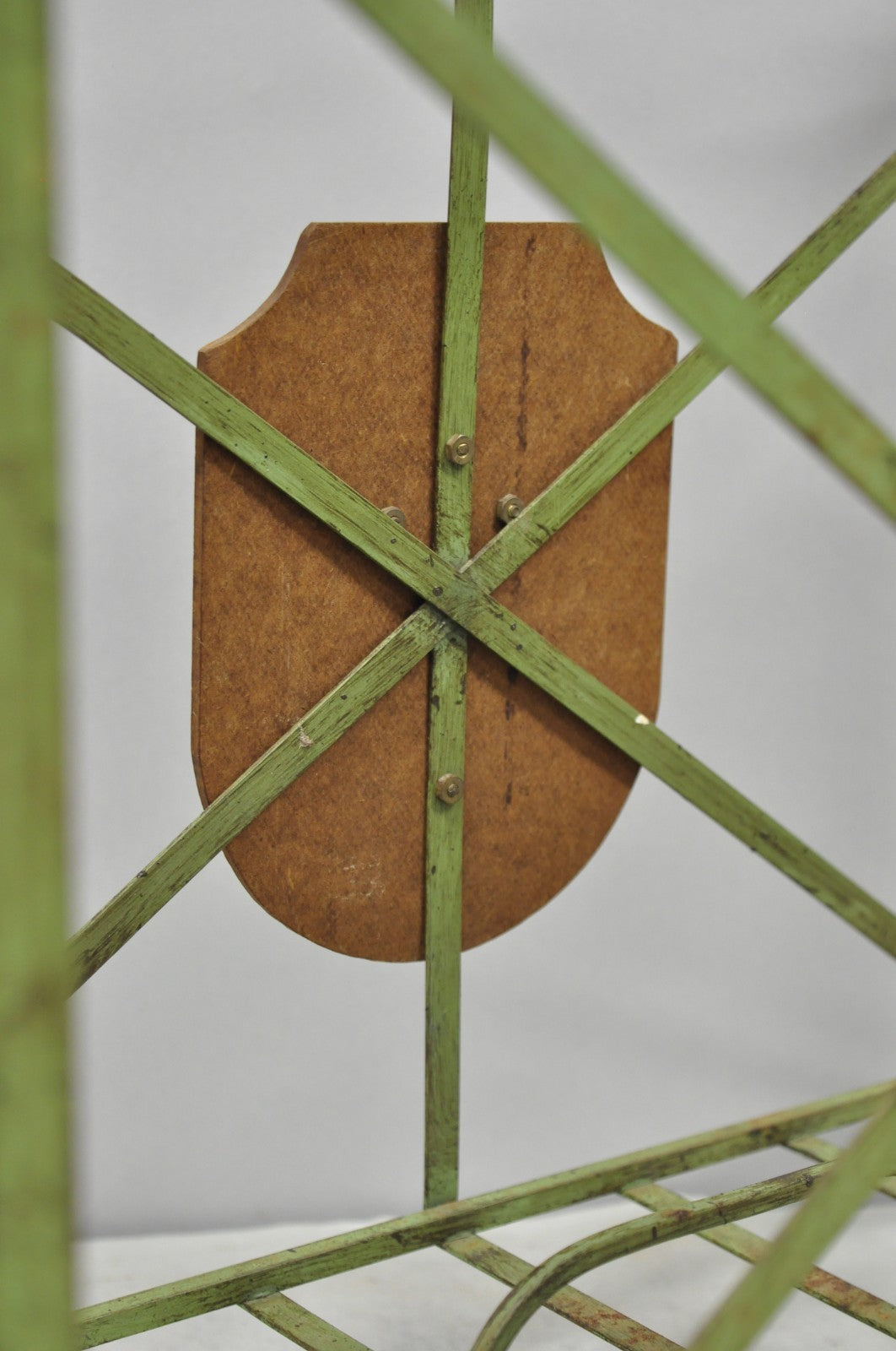 Vintage Italian Neoclassical Green Wrought Iron Book Magazine Rack w/ Shield