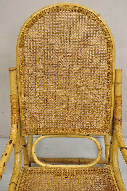 Vintage Mid Century Modern Bentwood Bamboo Rattan Cane Rocking Chair Rocker