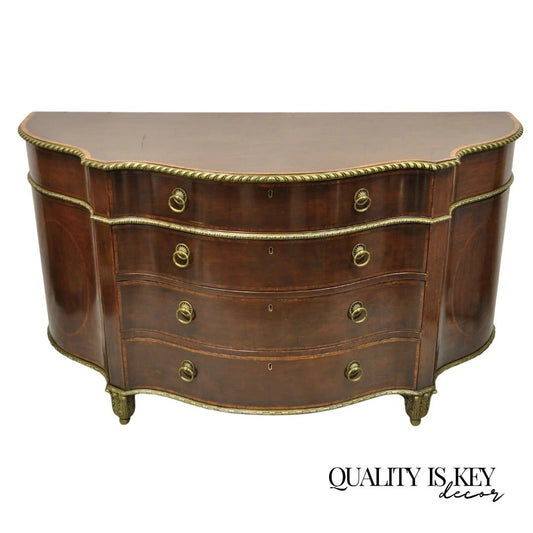 Antique French Louis XVI Style Mahogany Bow Front Bombe Buffet Commode Chest