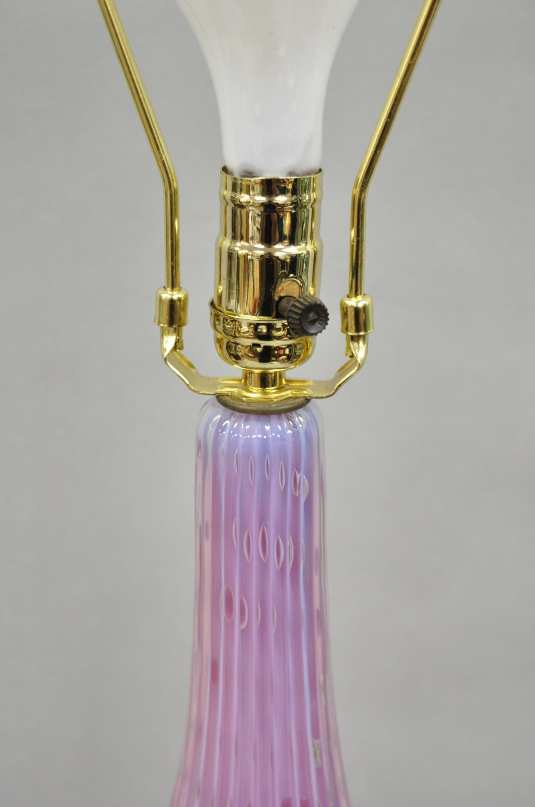 Vintage Italian Mid Century Modern Murano Pink & Purple Bubble Glass Table Lamp