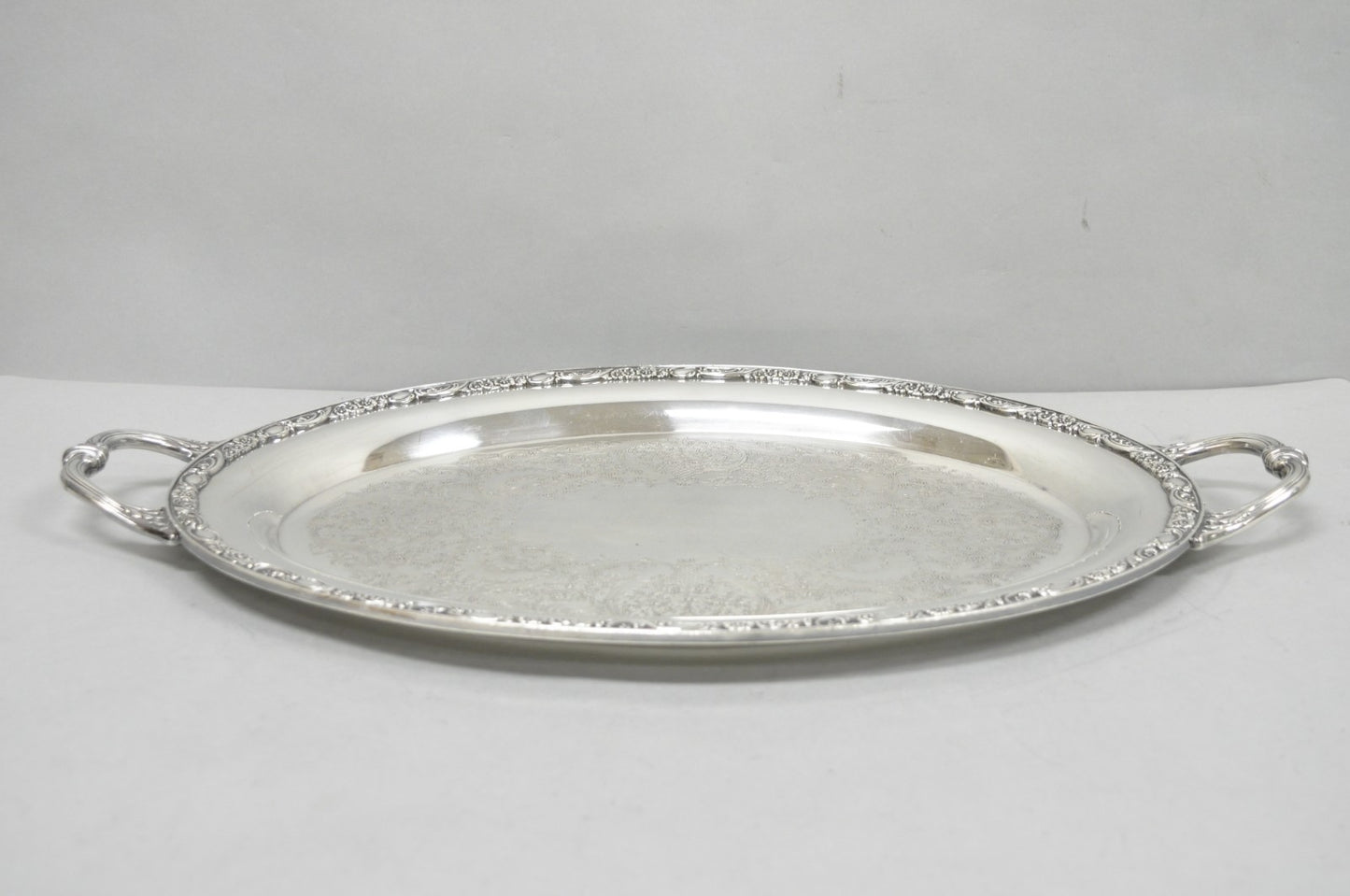Vintage WM Rogers & Son "Victorian Rose" Silver Plated Oval Serving Platter Tray