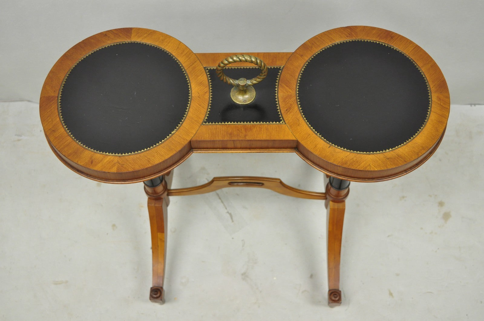 Vintage Weiman Heiroom French Empire Regency Style Black Leather Top Side Table