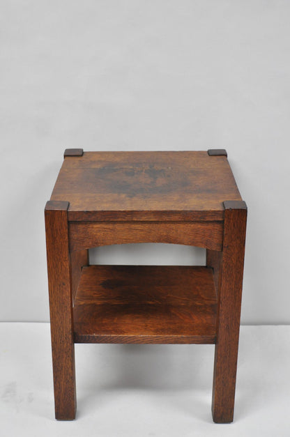 Antique Arts & Crafts Mission Oak Stickley Style 2 Tier Plant Stand Side Table