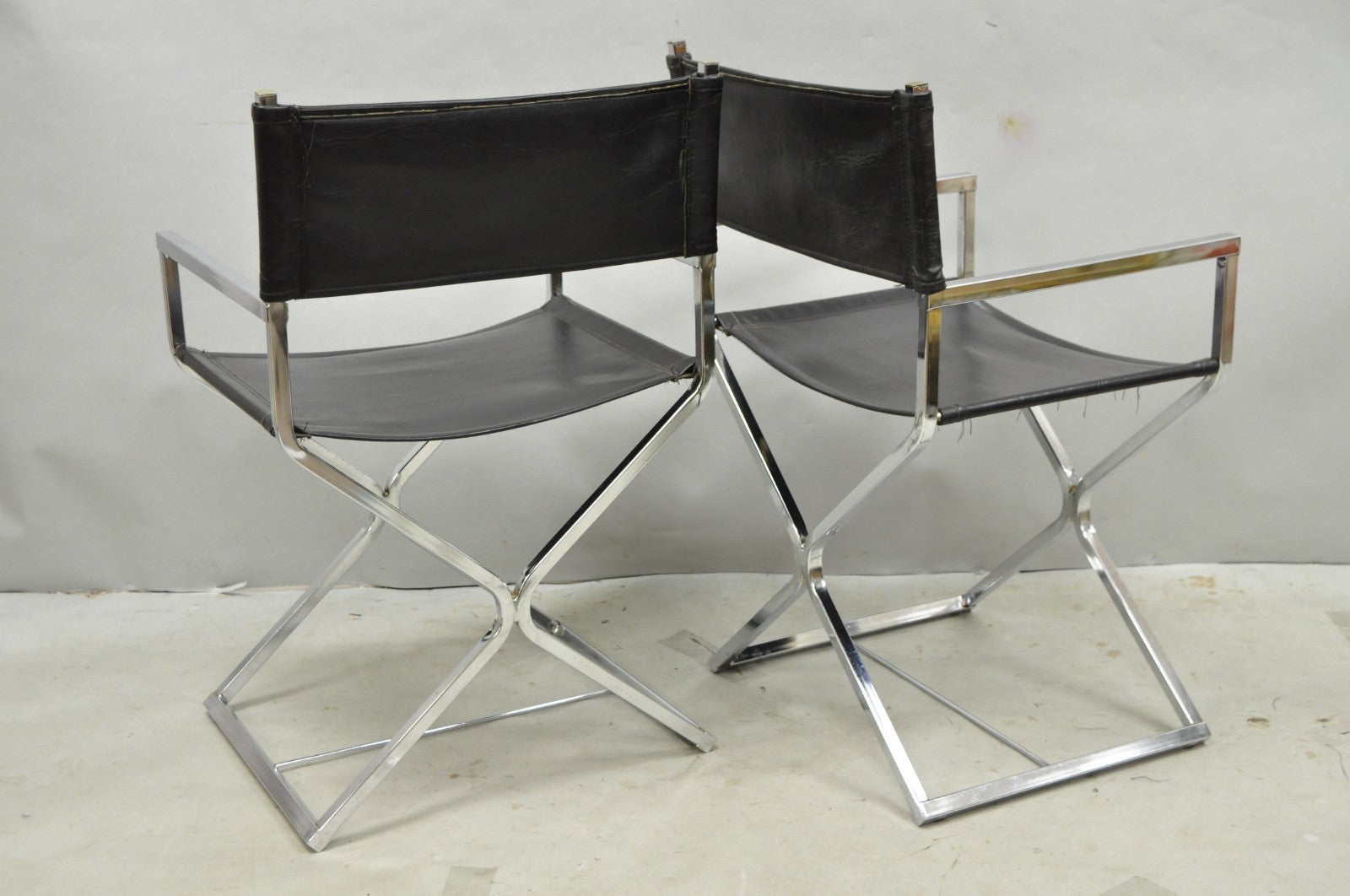 Vintage Daystrom Mid Century Modern Chrome & Naugahyde Directors Chairs - Pair