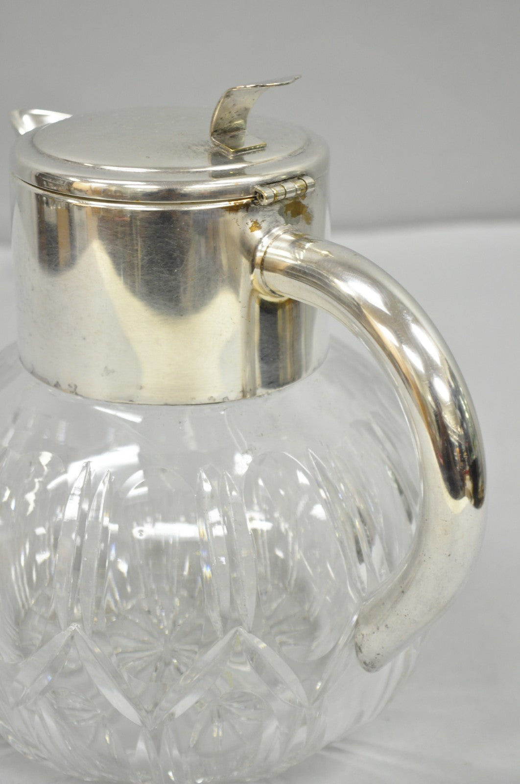Victorian German Silver Plated Bulbous Cut Crystal Glass Lemonade Water Pitcher