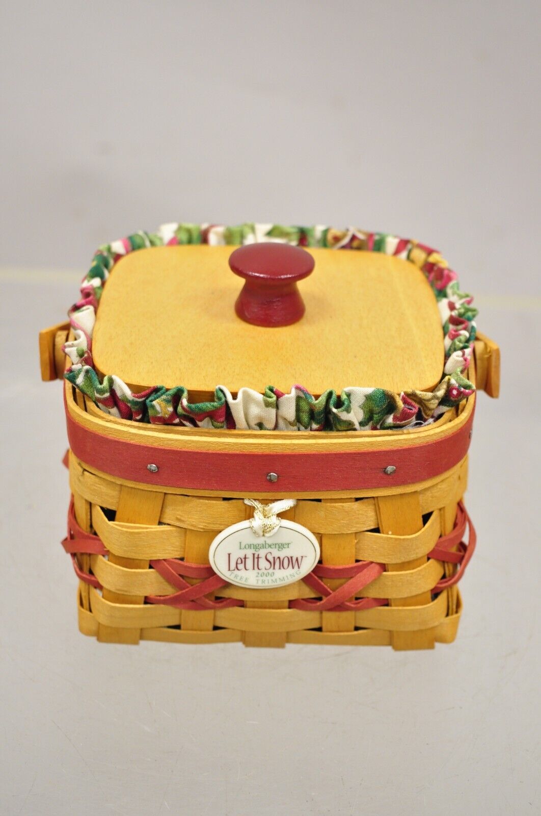 Longaberger 2000 Red Tree Trimming Let it Snow Basket with Protector Lid & Card