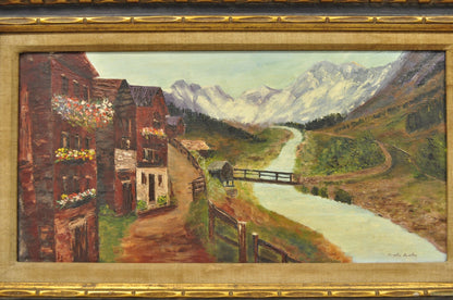Vintage Angela Dudley "Lake Garda. Italy" Italian Hollywood Regency Oil Painting