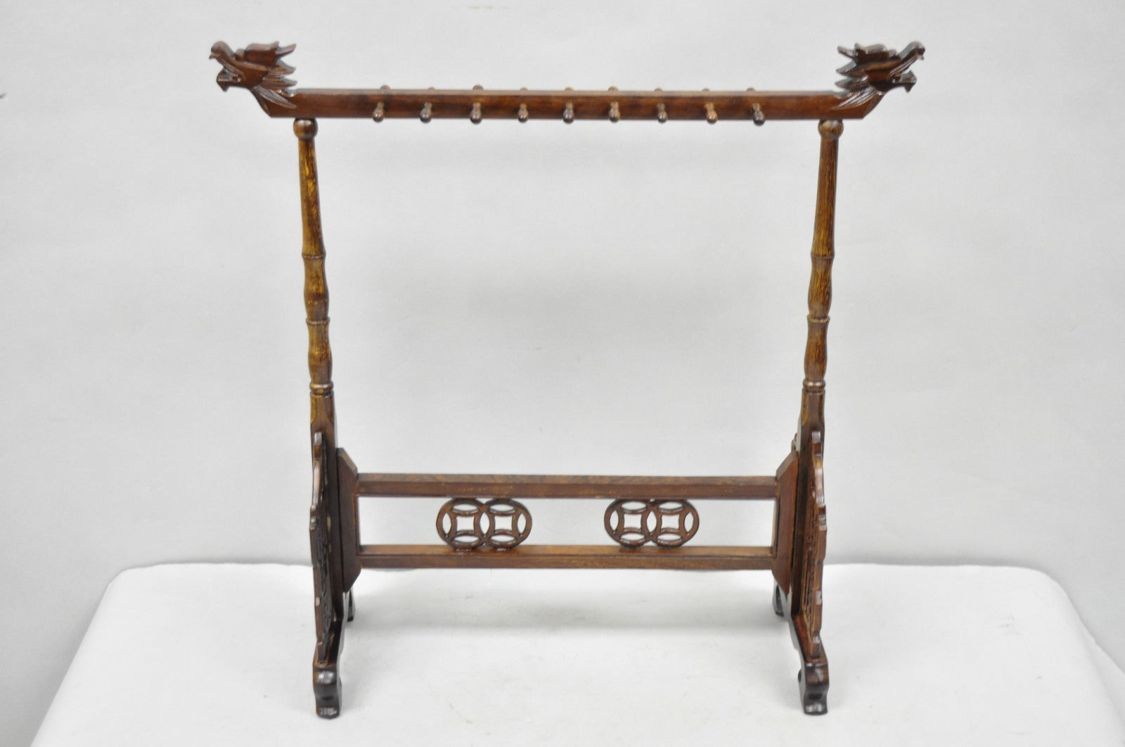 Chinese Carved Dragon Calligraphy Brush Pen Holder Rosewood Stand - a Pair