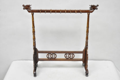 Chinese Carved Dragon Calligraphy Brush Pen Holder Rosewood Stand - a Pair