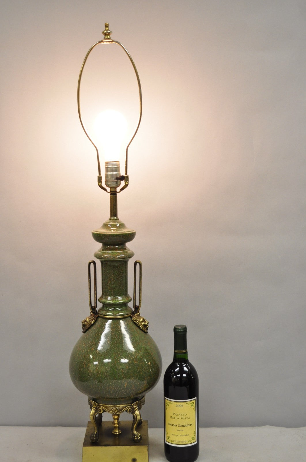 Vintage French Neoclassical Style Green Porcelain James Mont Style Table Lamp