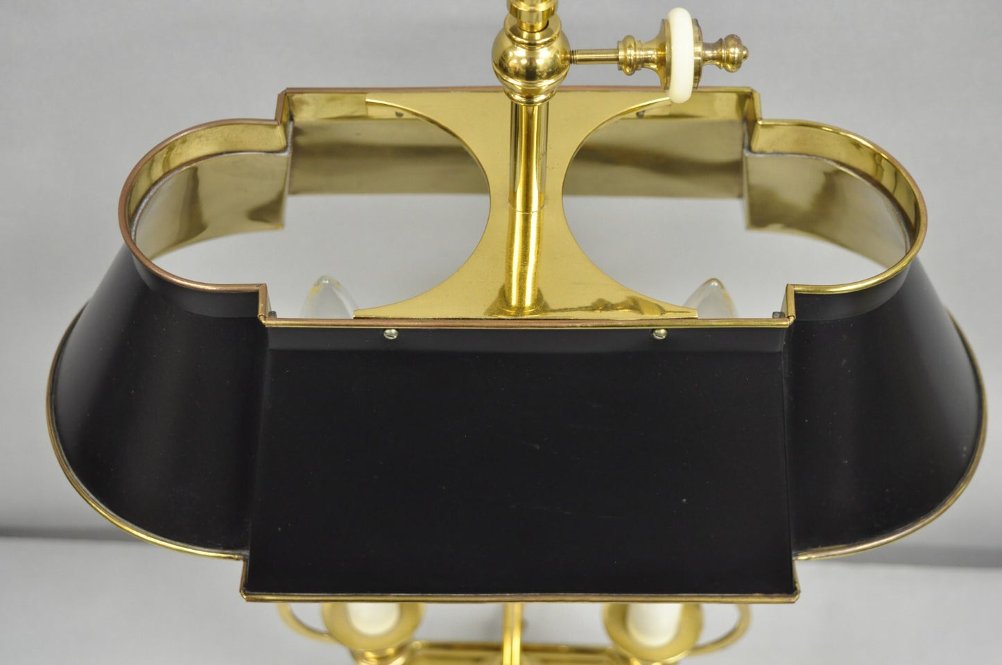 Vintage French Empire Brass Candlestick Tole Metal Bouillotte Desk Table Lamp