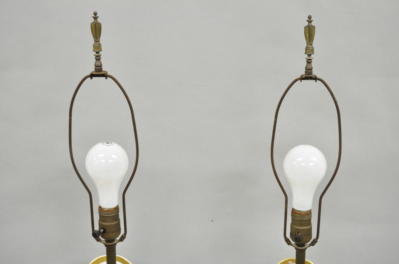 Antique Art Nouveau Austrian Porcelain Painted French Floral Table Lamps, a Pair