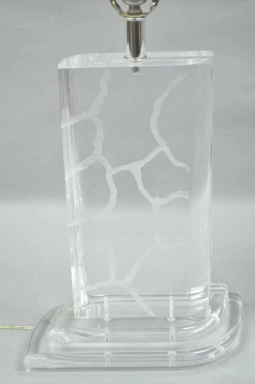 Vintage Mid Century Modern Etched Lucite Sculptural Table Lamps by Van Teal Pair