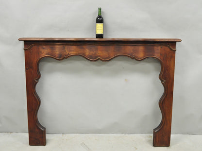 Antique Italian Provincial Carved Serpentine Scalloped Walnut Fireplace Mantel