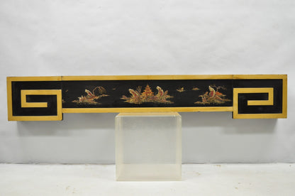 Vintage Chinoiserie Oriental Black Lacquer & Gold Greek Key 77" Window Valance