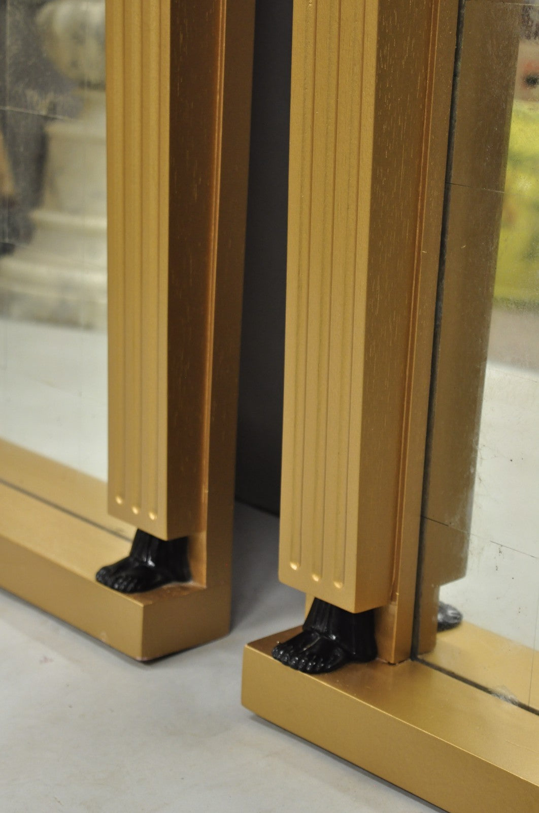 Vintage English Regency Egyptian Revival Style Sphinx Gold Wall Mirrors - a Pair