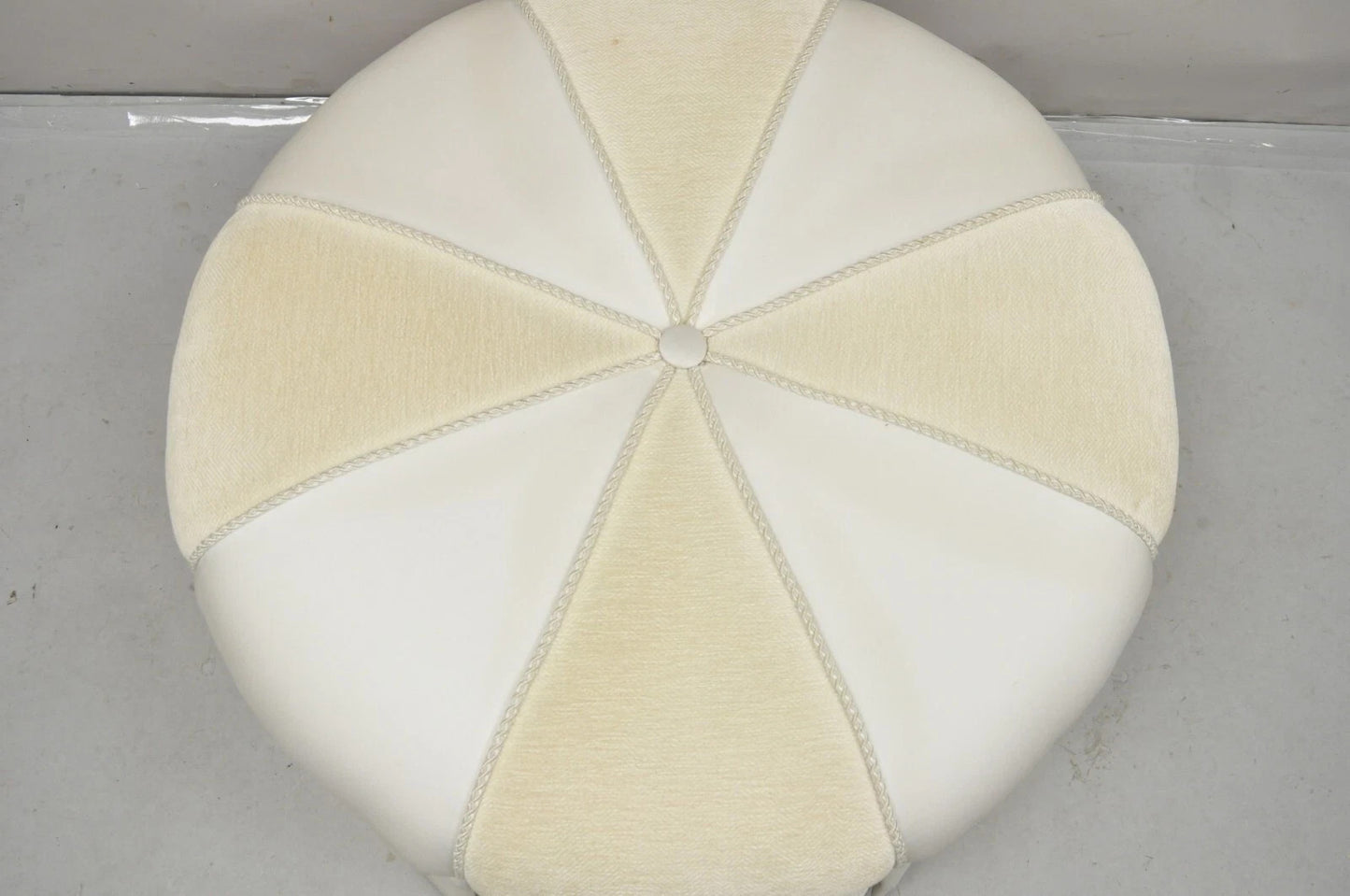Decorator Modern Beige Upholstered Button Tufted Skirted 35" Round Ottoman
