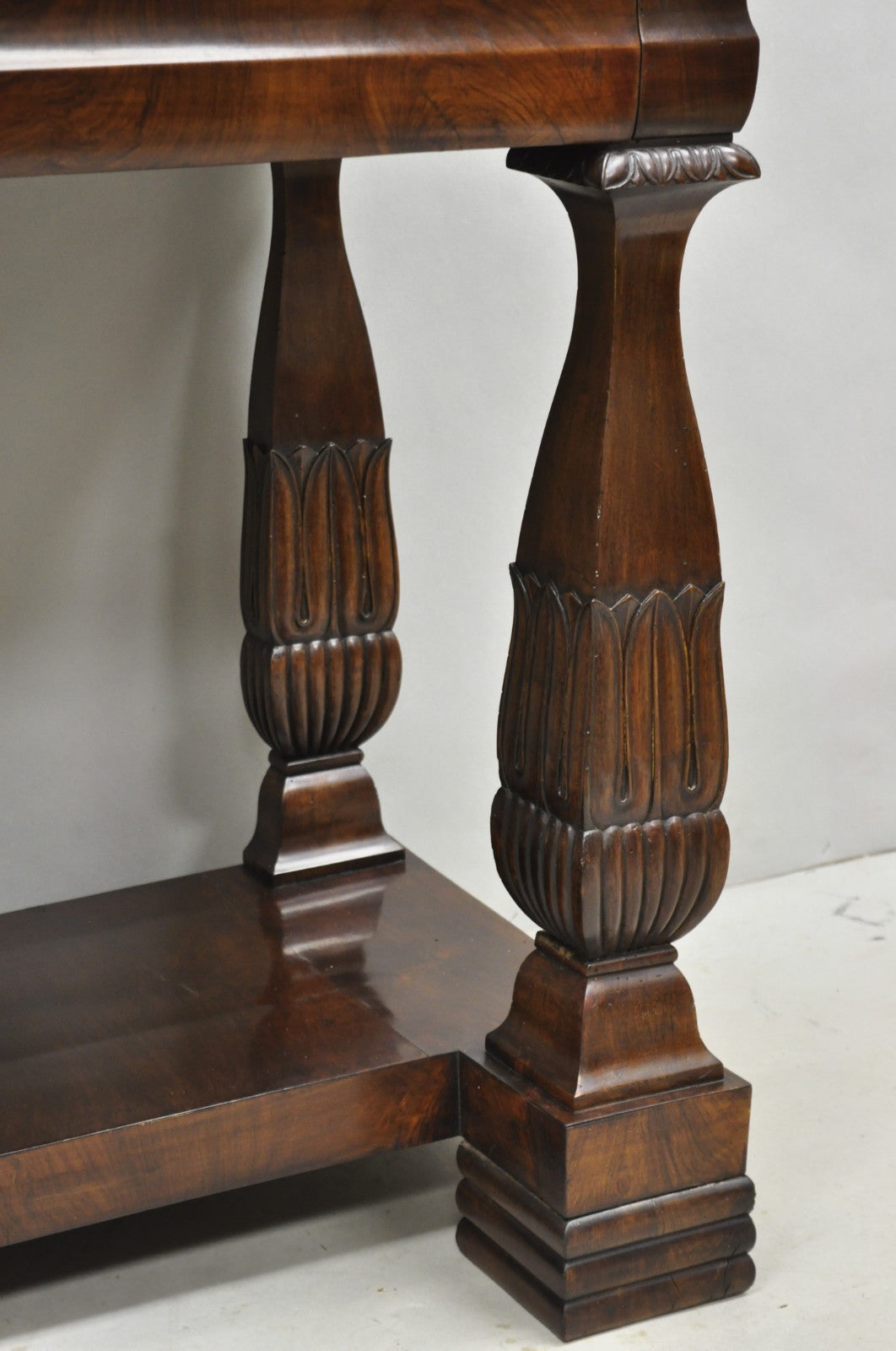 Antique French Empire Mahogany White Marble Top Console Hall Table w/ Drawer