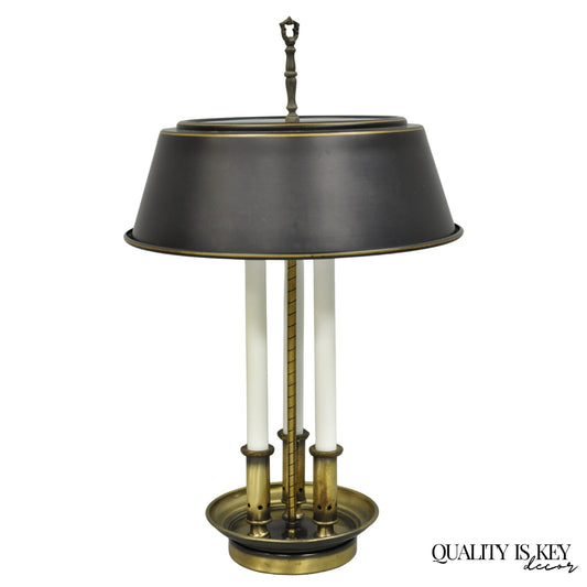 Vintage French Country Brass Candlestick Tole Metal Shade Bouilotte Desk Lamp