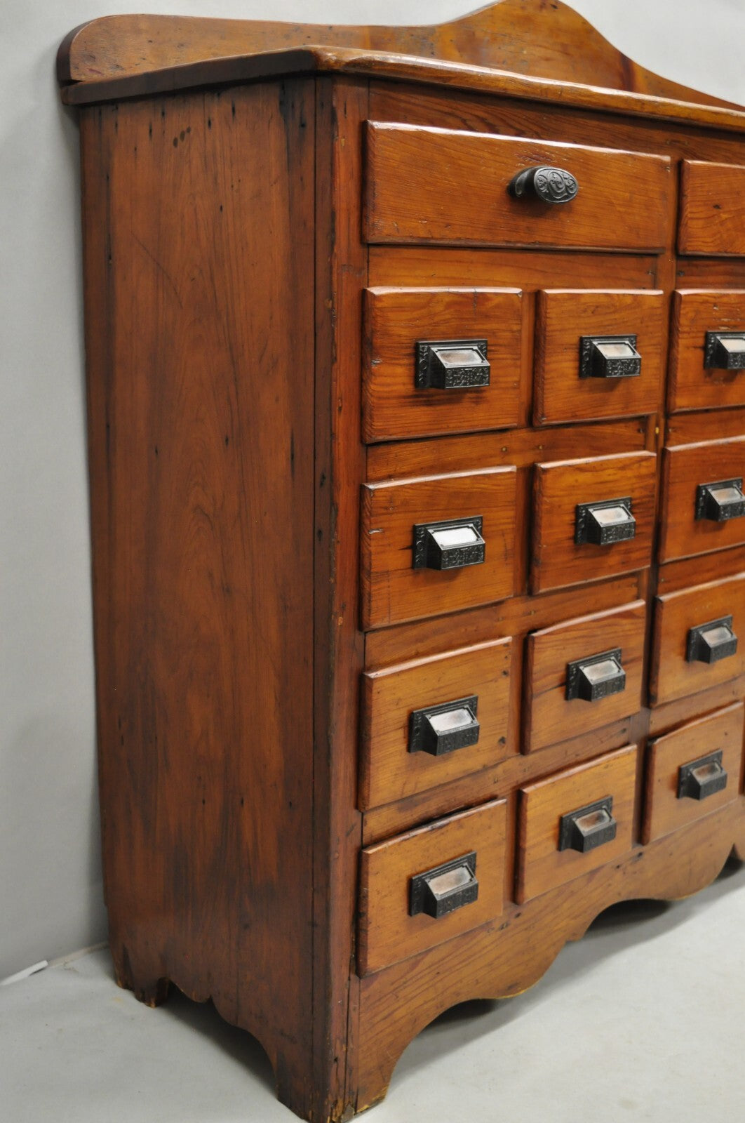 Antique Arts & Crafts Pine Wood 27 Drawer Apothecary File Cabinet Sideboard