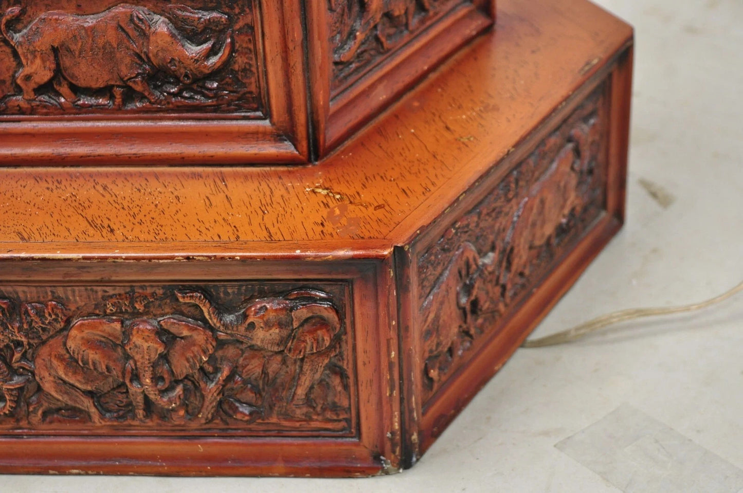 Vintage Chinoiserie African Safari Faux Horn Tusk Fiberglass Floor Lamp